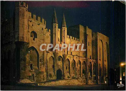 Cartes postales moderne Avignon la nuit Palais des Papes Facade occidentale construit sous le Pape Clement VI