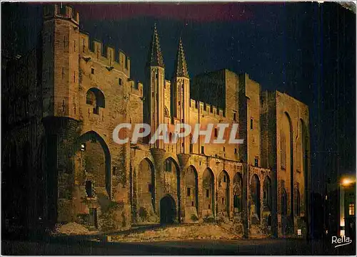 Moderne Karte Avignon la nuit Palais des Papes Facade occidentale construit sous le Pape Clement VI