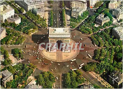 Moderne Karte En survolant Paris L'Arc de Triomphe et la Place de l'Etoile