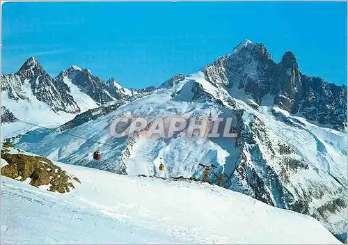 Moderne Karte Chamonix Le Telecabine de l'Index Au fond la Verte et le Dru