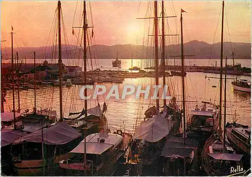 Moderne Karte La Cote d'Azur Coucher de soleil  Bateaux