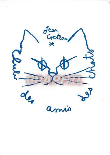 Moderne Karte Jean Cocteau Club des Amis des Chats Cats Fan Club Paris