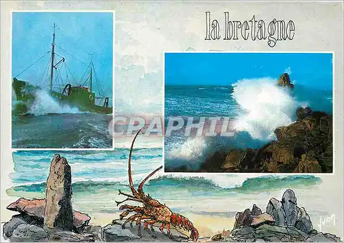 Moderne Karte La Bretagne Pays de la Mer Pays de Peche Aquarelle de Robert Lepine