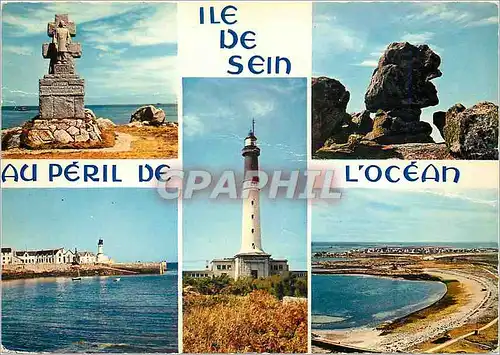 Cartes postales moderne L'Ile de Sein Monument des FFL le Sphynx le Phare du Bourg