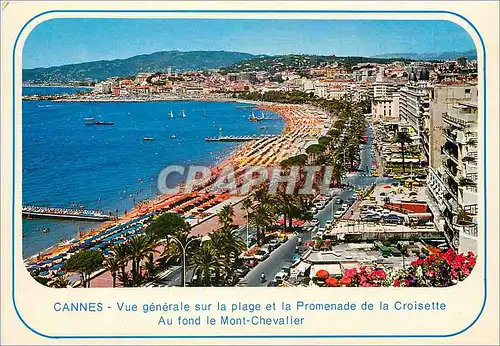 Moderne Karte Cannes Vue generale sur  la plage et la Promenade de la Croisette Au fond le Mont Chevalier