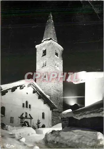 Moderne Karte Val d'Isere Savoie Sports d'hiver L'Eglise La nuit