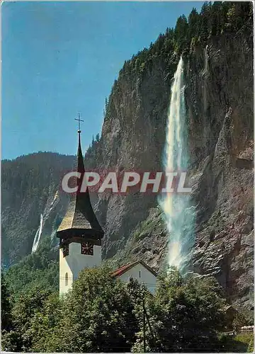 Cartes postales moderne Lauterbrunnen Staubbachfall und Kirche