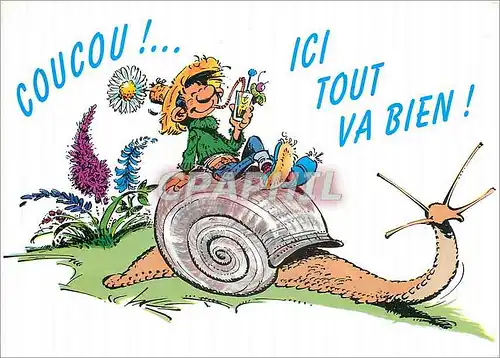 Moderne Karte Coucou ici tour va bien Gaston Lagaffe Franquin Escargot