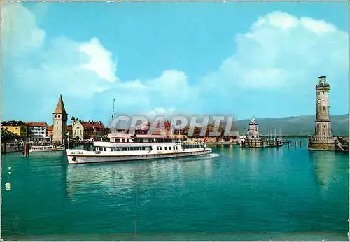 Moderne Karte Lindau im Bodensee Hafenenfahrt u Alter Leuchiturm Bateau Phare