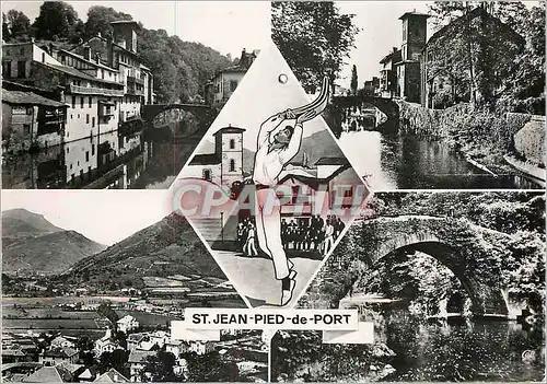 Moderne Karte St Jean Pied de Port Maison basques La Nive Vue generale Pont romain d'Eyheraberry Pelote basque