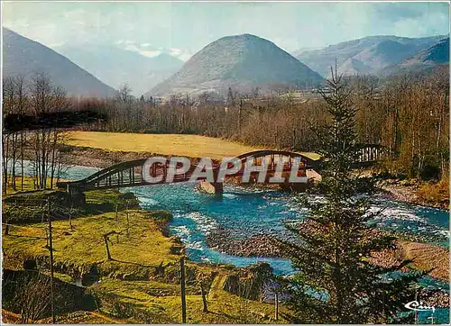 Moderne Karte Tardets Pyr Atl La vallee avec le pont d'Abense sur le Gave Au fond les Pyrenees
