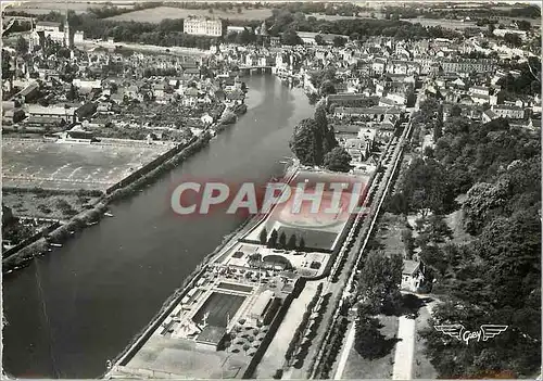 Moderne Karte Sable sur Sarthe Vue generale et la Sarthe