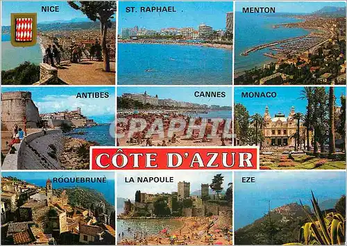 Cartes postales moderne Cote d'Azur Nice St Raphael Menton Antibes Cannes Monaco