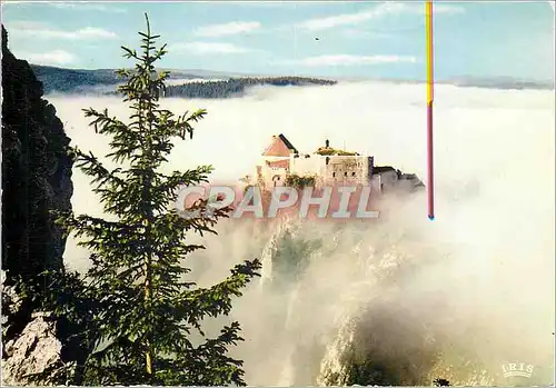 Moderne Karte Chateau fort emergeant des nuages Burg im Wolkenmeer Castle piercin the clouds