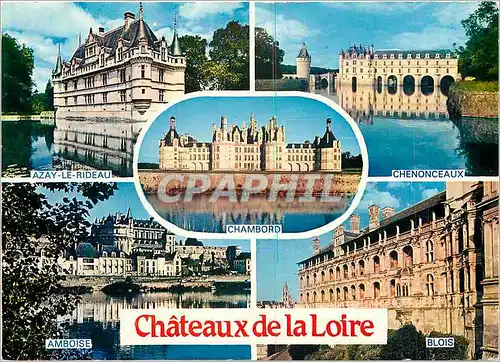 Moderne Karte Chateaux de la Loire Azay le Rideau Chenonceaux Chambord Amboise Blois