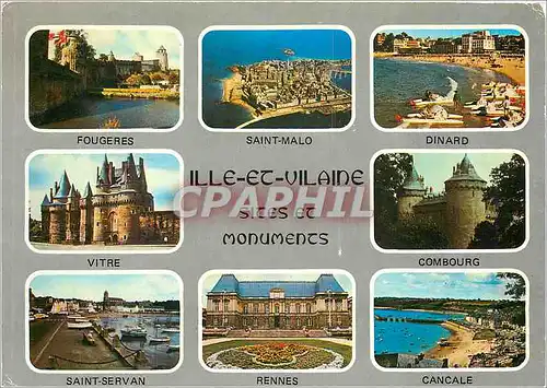 Moderne Karte Ille et Vilaine Sites et Monuments Fougeres Saint Malo Dinard Vitre Combourg