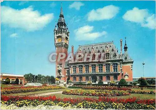 Moderne Karte Calais Pas de Calais L'Hotel de ville et ses jardins fleuris