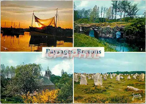 Cartes postales moderne La Bretagne Coucher de soleil Pont Chapelle fleurie Menhirs