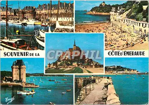 Cartes postales moderne Cote d'Emeraude Au centre Le Mont Saint Michel De gauche a droite et de haut en bas Saint Malo L