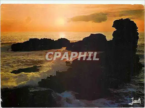 Moderne Karte Couleurs de Bretagne Presqu'ile de Quiberon Coucher soleil sur la cote sauvage a Beg er Naud