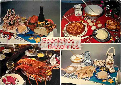 Moderne Karte Specialites Bretonnes Etrilles langoustines et crabes Gateau breton