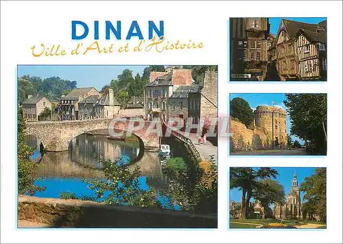 Moderne Karte Dinan Cotes d'Armor Le pont sur la rance les vieilles maisons le chateau et la basilique St Sauv