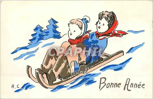 Cartes postales moderne Bonne Annee Enfants Luge