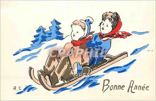 Moderne Karte Bonne Annee Enfants Luge