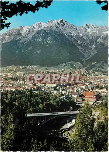 Moderne Karte Blick auf Sillbruck (Brennerautobahn) Bergisel und Innsbruck mit Brandjoch 2560 m