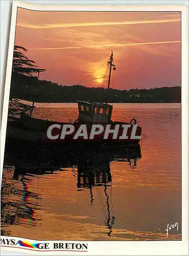 Cartes postales moderne Paysage Breton Soleil couchant sur le golfe