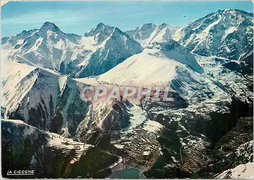 Moderne Karte Les Deux Alpes (Isere) Vue d'avion alt 1650 m Dauphine au premier plan le lac du chambon Mont de