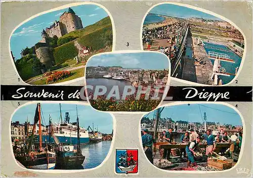 Cartes postales moderne Dieppe (S M) Le Chateau La Piscine et la Plage le Port et les Courriers d'Angleterre le Triage d