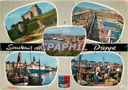 Moderne Karte Dieppe (S M) Le Chateau La Piscine et la Plage le Port et les Courriers d'Angleterre le Triage d
