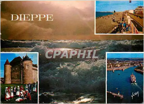 Cartes postales moderne Dieppe (S M) La Plage Le vieux chateau Entree d'un courrier dans le port Bateau