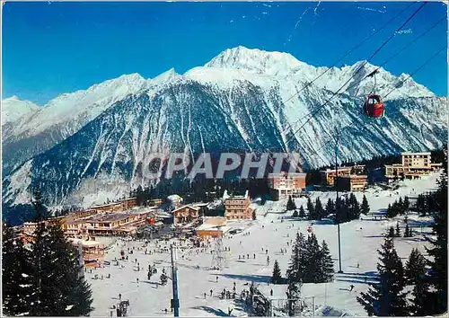 Moderne Karte Courchevel 1850 (Savoie) Vue generale depuis les pentes de la Loze le Telecabine et le Teleski