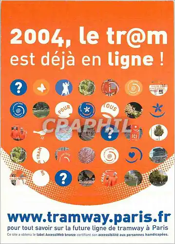 Cartes postales 2004 le tr@m est deja en ligne Tramway.paris.fr