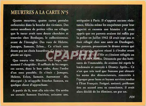 Cartes postales Meurtres a la Carte N 5