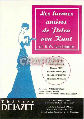 Cartes postales moderne Les Larmes ameres de Petra vons Kant de R W Fassbinder Theatre Dejazet Paris