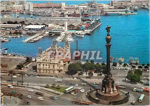 Cartes postales moderne Barcelona Porte de la Paix Mon a Colomb et le port