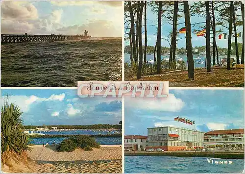 Cartes postales moderne visage des Landes Capbreton Coucher de soleil sur l'estacade le port le Casino Municipal