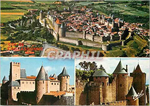 Cartes postales moderne Carcasonne (Aude) Vue aerienne de la cite prise du nord est a gauche la porte Narbonnaise