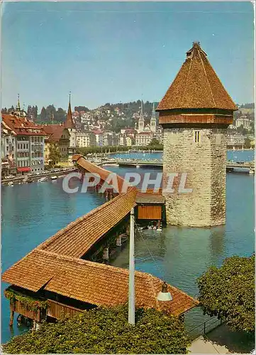 Moderne Karte Luzern Kapellbrucke mit Wasserturm