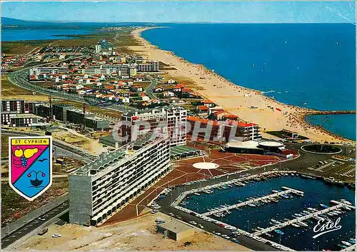 Cartes postales moderne La Cote Vermeille Saint Cyprien (Pyr Or) Vue aerienne le nouveau port Saint Cyprien et sa plage