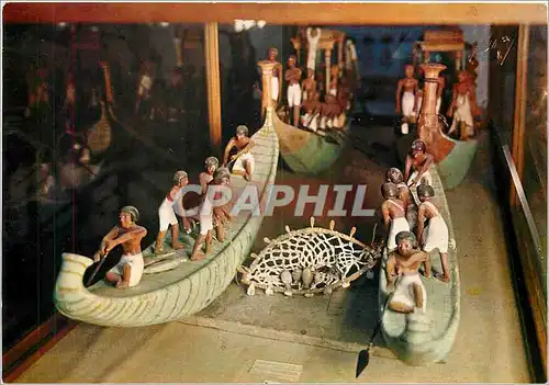 Moderne Karte La Musee Egyptien Cairo Barques de pecheurs tirant un filet avec des poissons du Nii 2060 av Chr