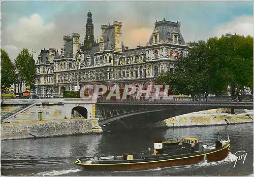 Moderne Karte Paris et ses Merveilles L'Hotel de Ville et le pont d'Arcole Bateau