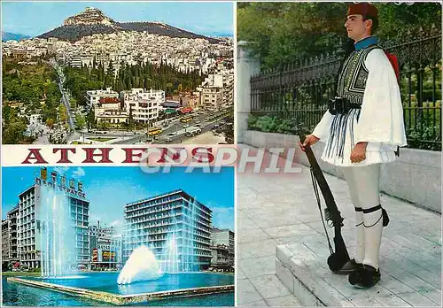 Cartes postales moderne Athenes Lycabetus Place Omonia Evzon Militaria