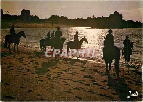 Moderne Karte Couleurs de Bretagne Promenade equestre au soleil couchant Rides at Sunset