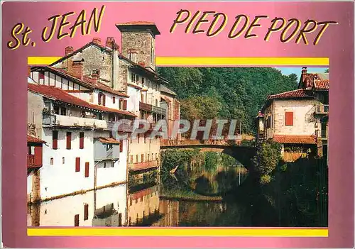 Moderne Karte St Jean Pied de Port PA Pays Basque La Nive et l'Eglise