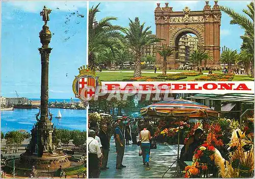 Cartes postales moderne Barcelona Mto a Colon Arco del Triunfo Ramblas