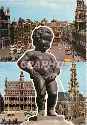 Moderne Karte Bruxelles Manneken Pis et vues de la Grand Place